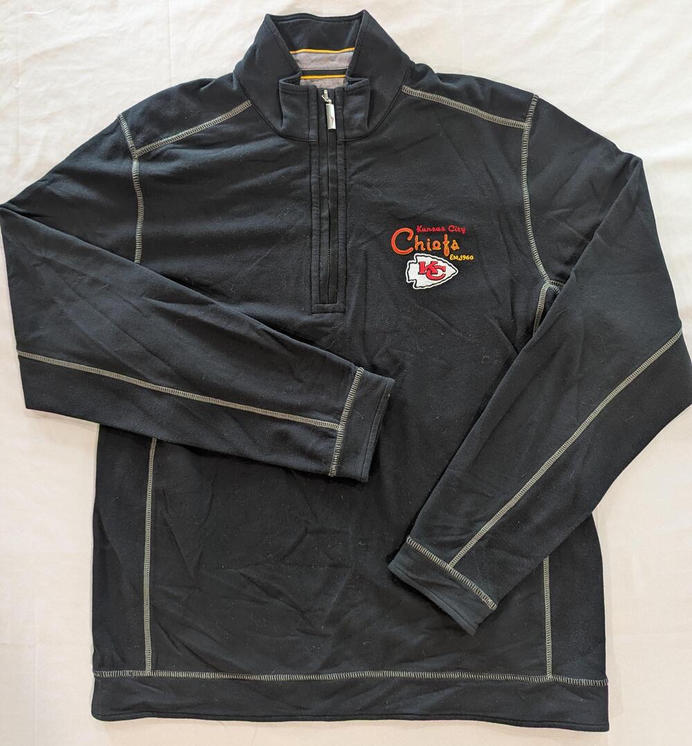 Kansas City Chiefs Sweatshirt Mens Large Black NFL Football Tommy Bahama 1/4 Zip